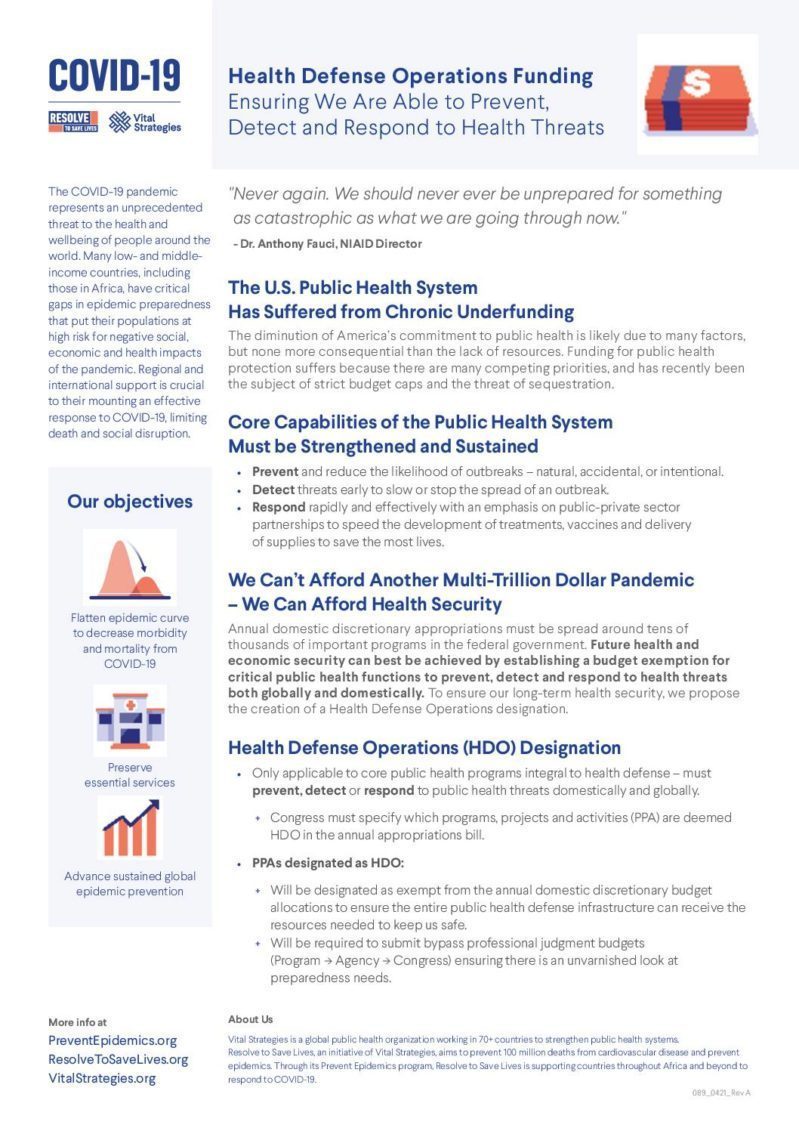 Health Defense Operations Funding: Ensuring We Are Able to Prevent, Detect and Respond to Health Threats cover