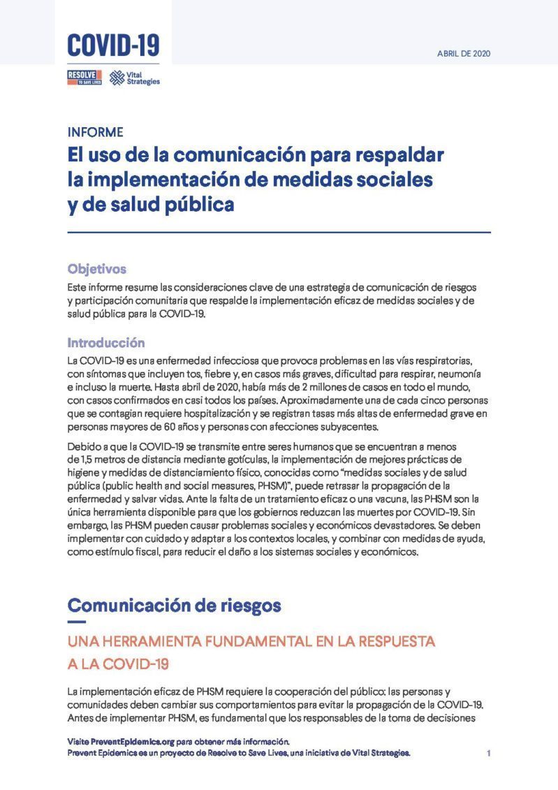 El uso de la comunicación para respaldar la implementación de medidas sociales y de salud pública cover