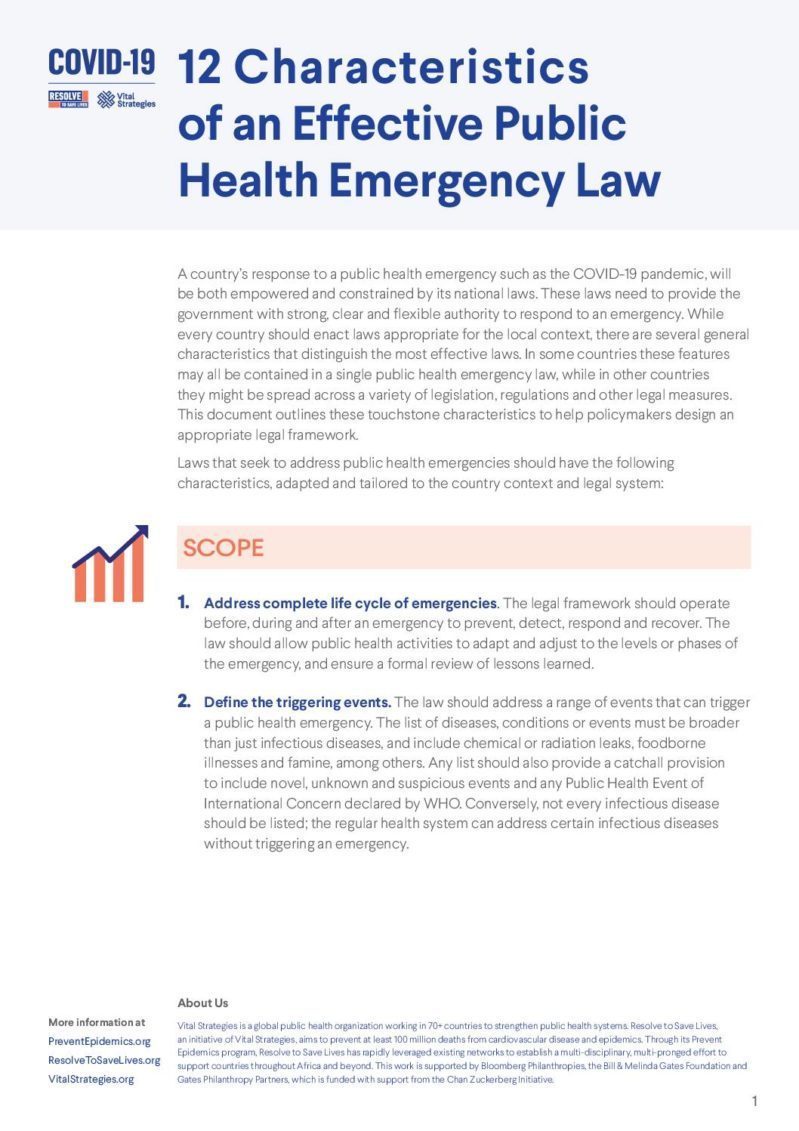12 Characteristics of an Effective Public Health Emergency Law cover