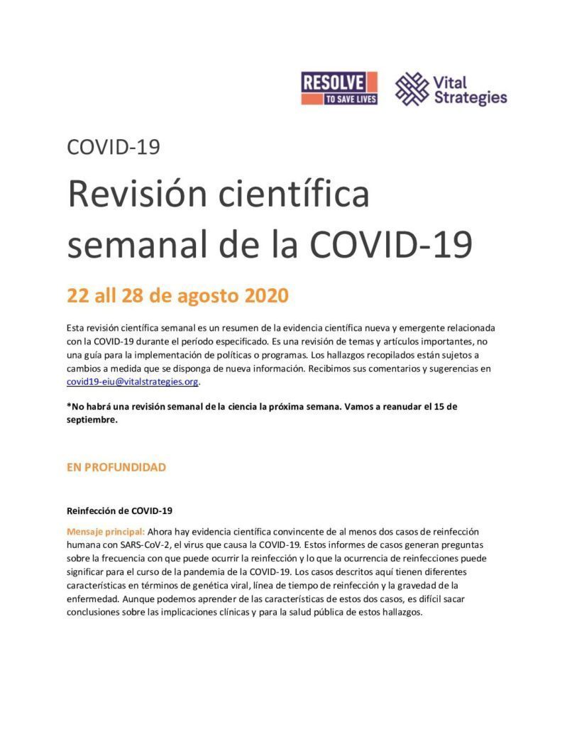 Weekly Science Review Spanish 22-28 August 2020 cover