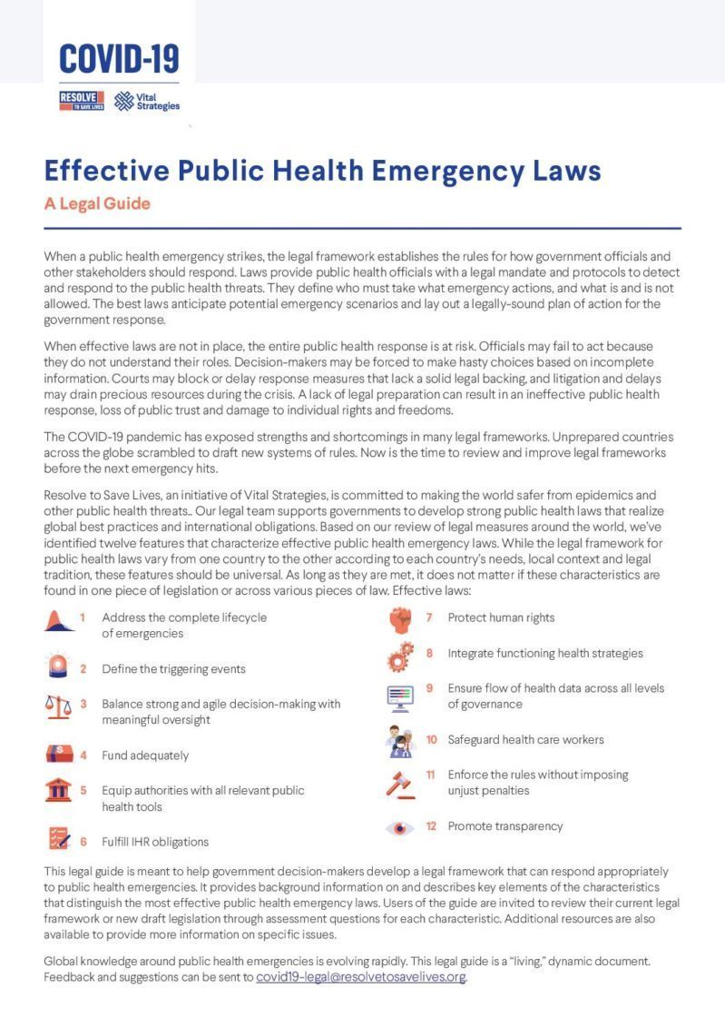 Effective Public Health Emergency Laws: A legal guide cover