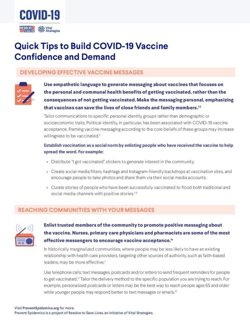 Quick Tips to Build COVID-19 Vaccine Confidence and Demand cover